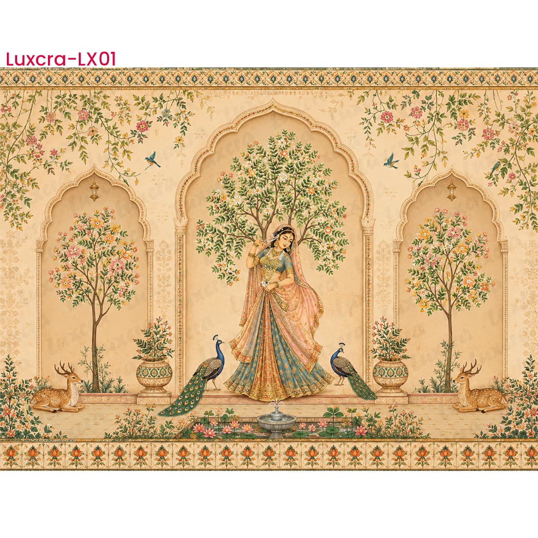 Royal Indian Palace Garden – Peacock & Princess Wall Art
